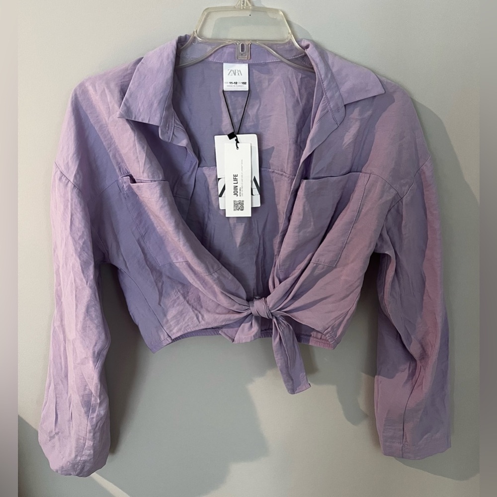 Zara Purple Blouse with Elegant Tie-Front Design